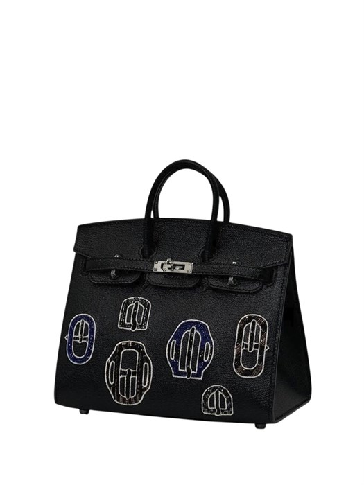 HERMES сумка Birkin кожа Шевре с бисером черная серебро СК-00315