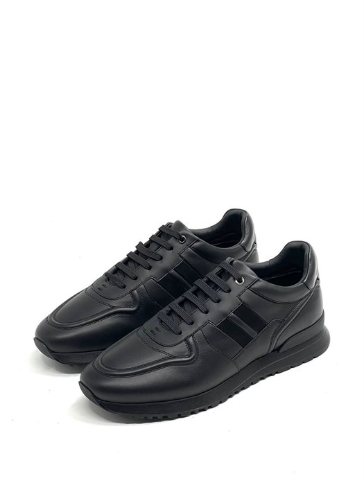 TODS кроссовки черные кожа две полосы ОС-2222