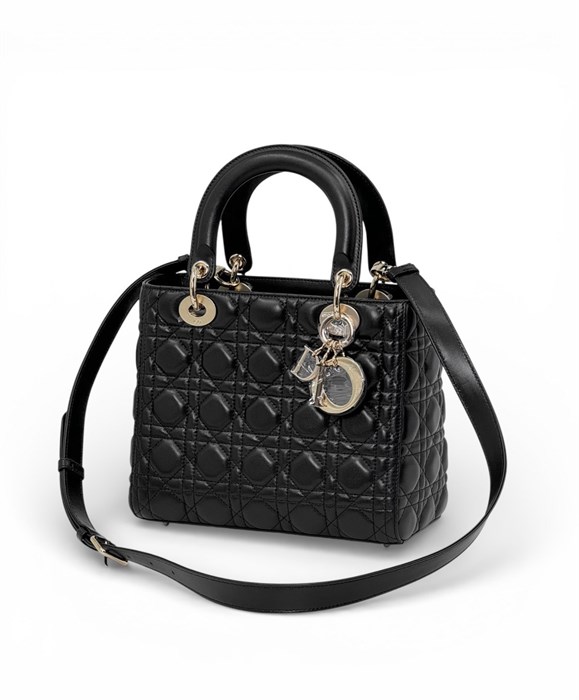 DIOR LADY сумка 24 см гладкая кожа черная золото СК-01165