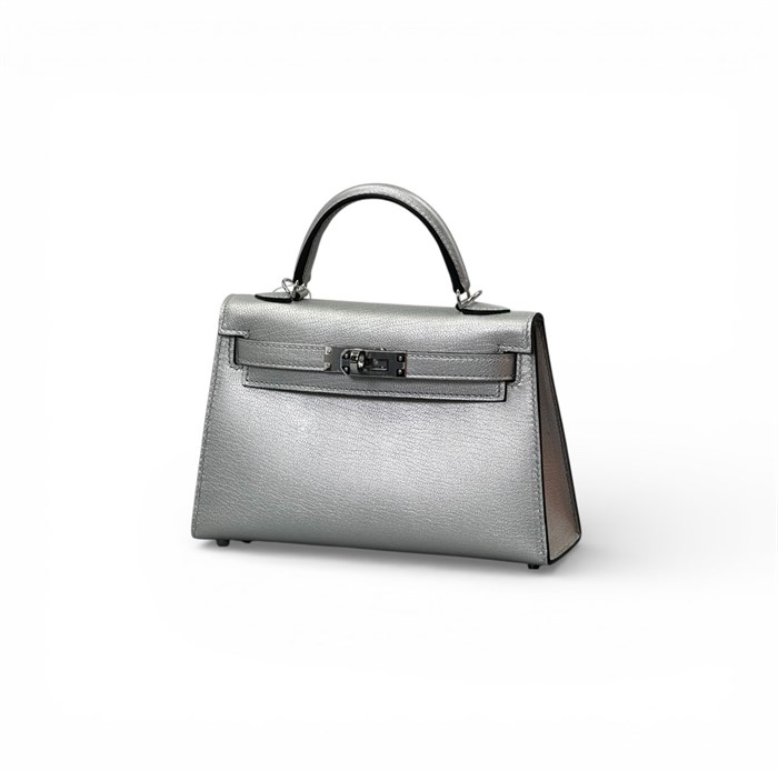 HERMES сумка Mini Kelly кожа Шевре 19 см серебристая серебро СК-00864
