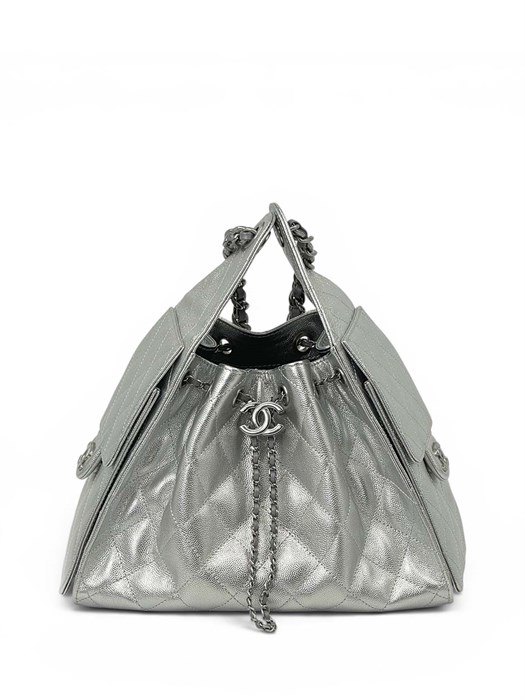 CHANEL сумка Hobo 26 см кожа икра серебристая серебро СК-01652