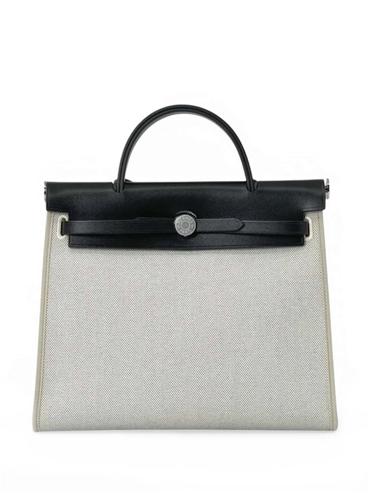HERMES Herbag сумка 31 см серый текстиль черная кожа серебро СК-01527
