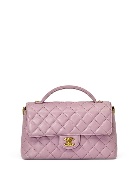 CHANEL сумка 25 см гладкая кожа с ручкой розовая золото СК-01645