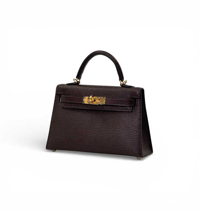 HERMES сумка MINI KELLY 19 см кожа Шевре бордовая золото СК-00767
