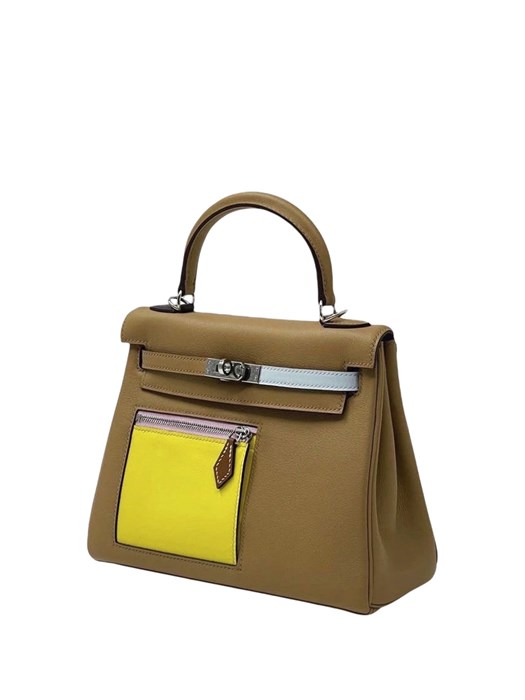 HERMES сумка Kelly 25 см бежевая кожа свифт серебро СК-00616