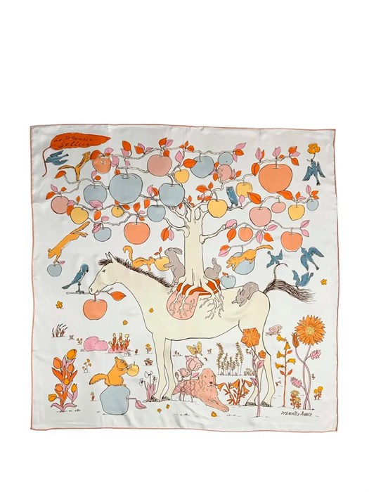 HERMES платок 90x90 см шелк белый ПЛ-01405