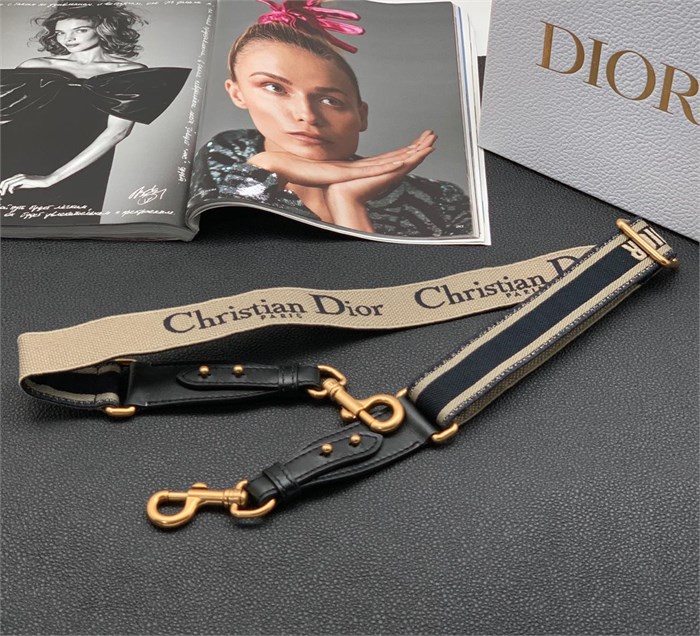 DIOR ремень для сумки текстиль синий с кремовыми полосками тонкий РМ-8878