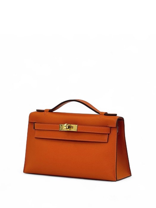 HERMES клатч POCHETTE 22 см оранжевая кожа свифт золото СК-00395