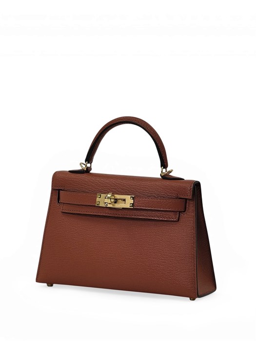 HERMES сумка MINI KELLY 19 см кожа Шевре рыжая золото СК-00771