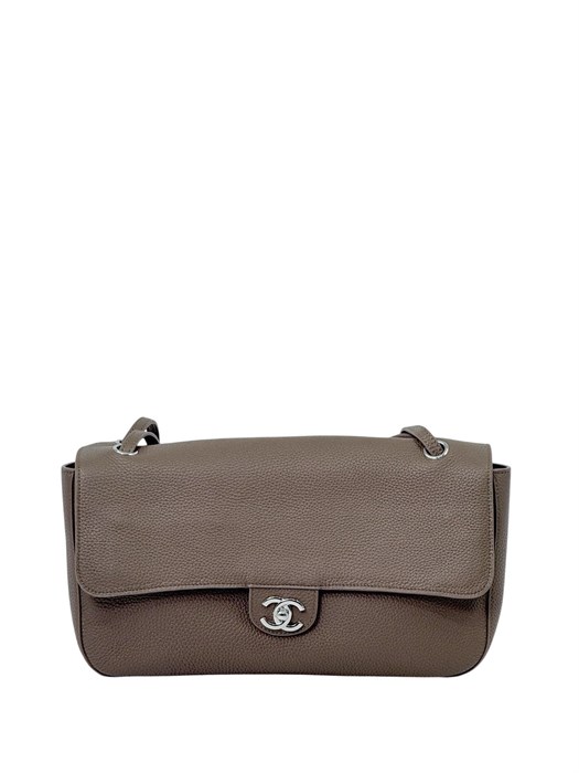 CHANEL сумка Maxi Flap 32 см кожа того коричневая маленькая серебро СК-01701