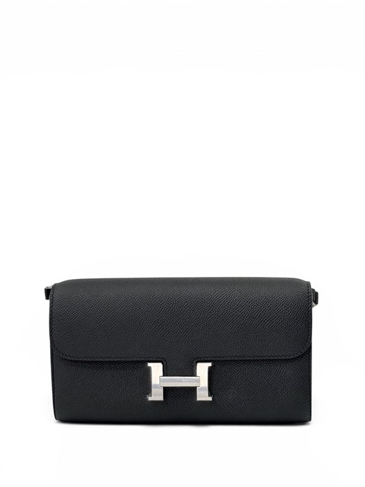 HERMES сумка клатч Constance черная кожа эпсом серебро СК-00936
