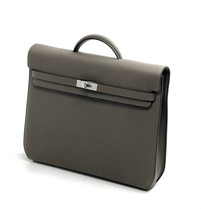 HERMES Портфель того графитовый мягкий с клапаном с замком на двух лямках Kelly ПР-2641