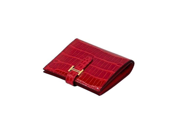 HERMES кошелек кожа крокодила красный золото КЛ-00380