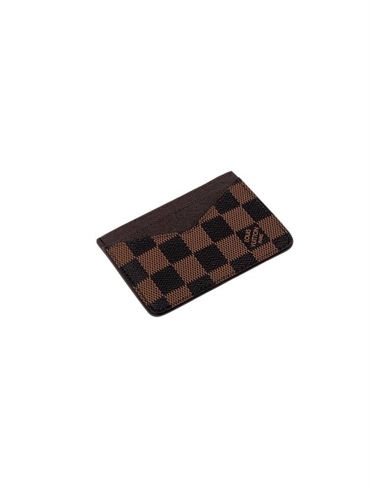LV визитница  канва коричневая шашка-коричневая кожа ВЗ-00177
