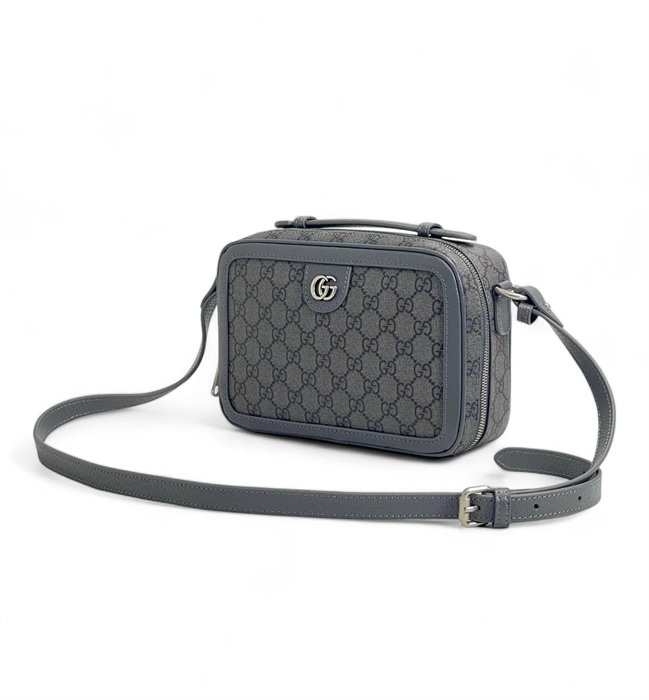 GUCCI мессенджер серый канва монограмма с ручкой сверху МС-1897