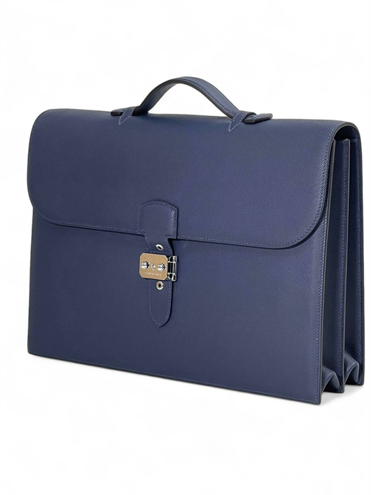 HERMES Портфель синий кожа эпсом с клапаном и металлическим замком ПР-2284