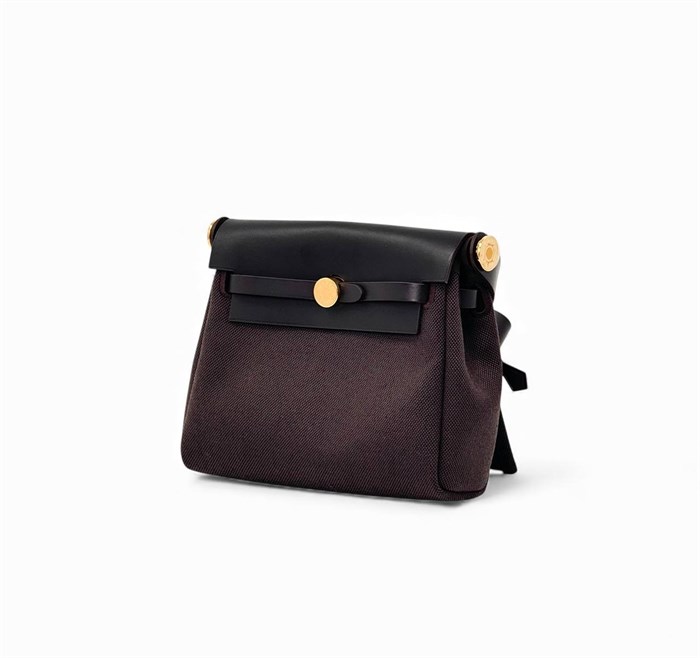HERMES Herbag Mini 20 см текстиль коричневая золото СК-00454