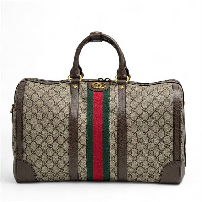GUCCI дорожная сумка бежевая канва монограмма с отделкой из коричневой кожи ДС-1882