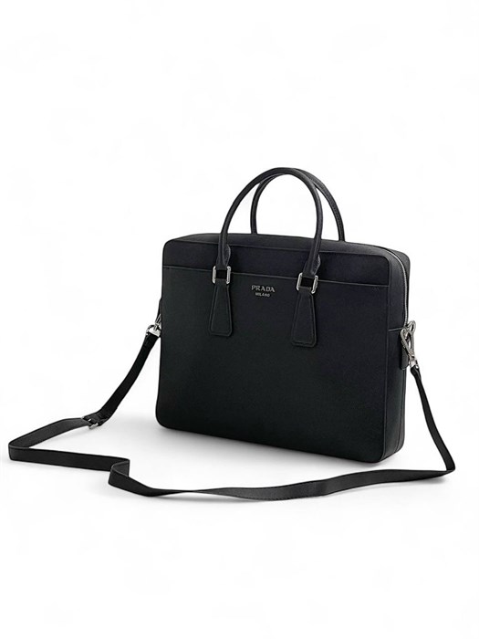 PRADA портфель кожа софьяновая черный логотип метал. буквы ПР-1419