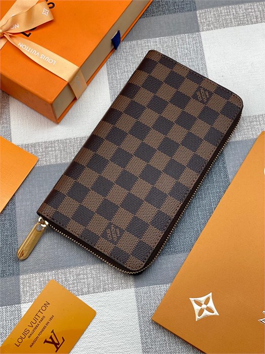 LV кошелек канва шашка большой коричневый фурнитура золото КЛ-1448