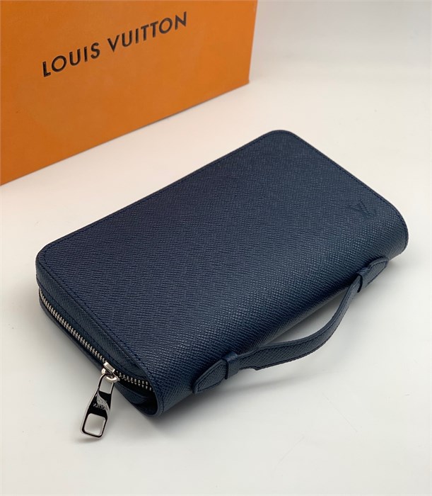 LV кошелек XL с ручкой кожа Тайга синий КЛ-0876