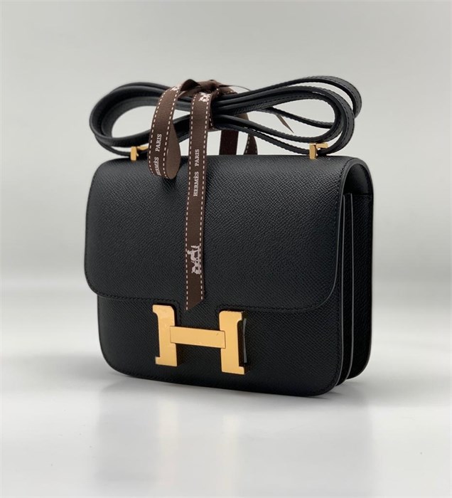 HERMES сумка Constance кожа Эпсом 18 см черная золото СК-9038