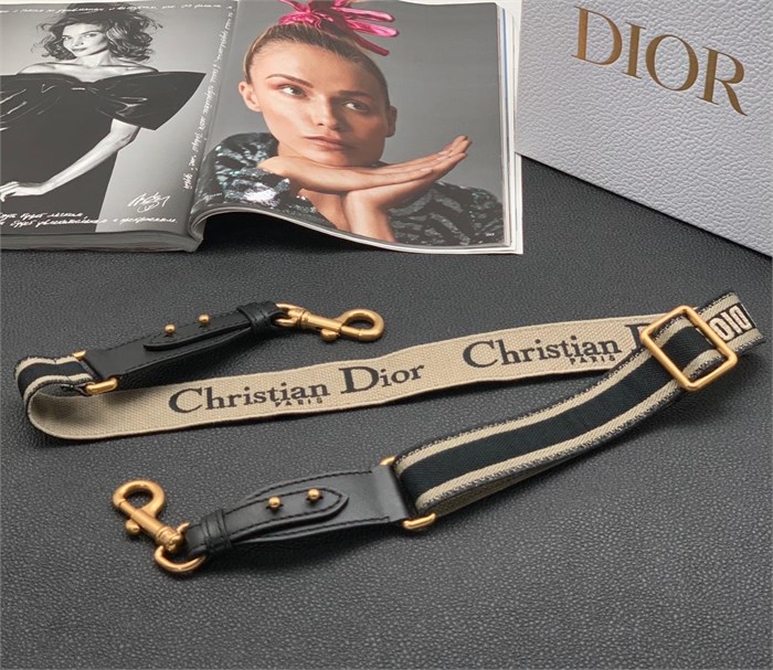 DIOR ремень для сумки текстиль черный с кремовыми полосками тонкий РМ-8879