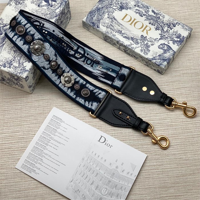 DIOR ремень для сумки бархат с чеканкой синий атлас Christian РМ-8792