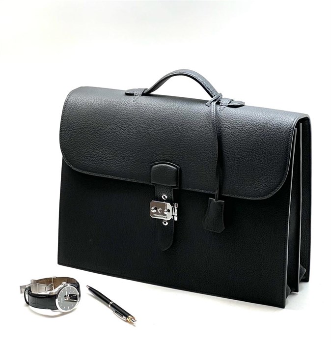 HERMES портфель кожа того черный с клапаном и застежкой ПР-1595