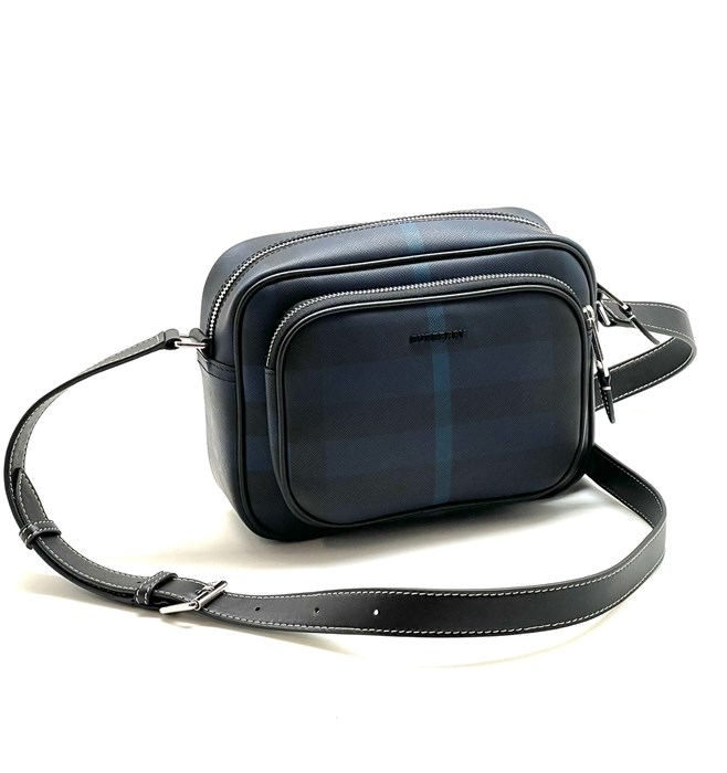 BURBERRY Мессенджер канва синяя клетка металлический лого МС-2322