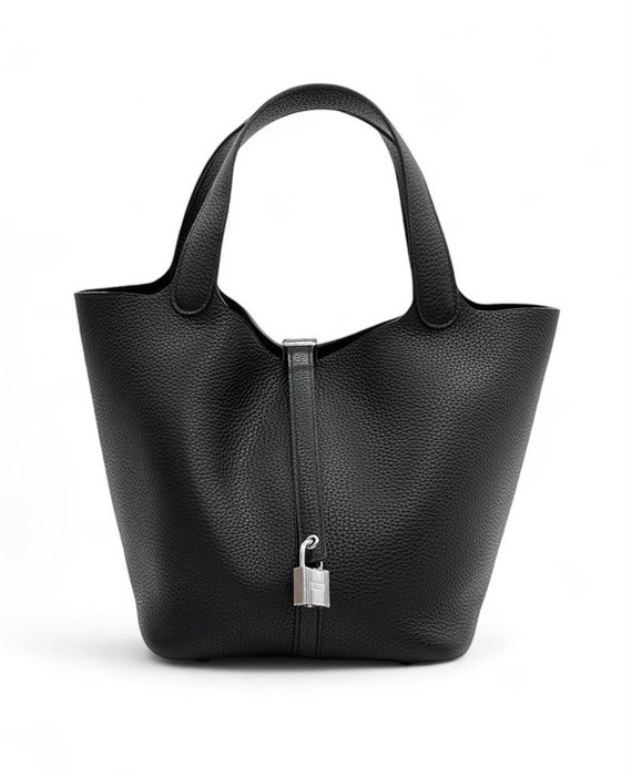HERMES Picotin сумка 22 см черная кожа серебро СК-00338