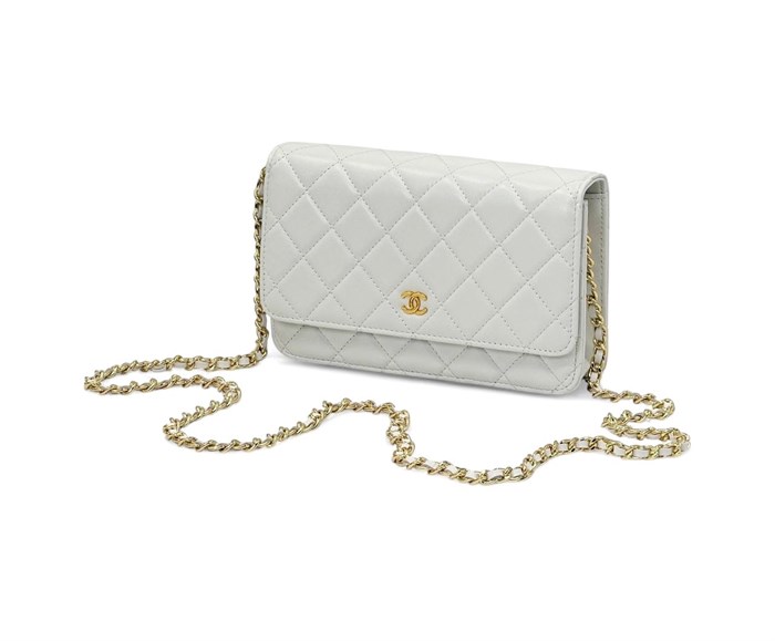 CHANEL сумка Woc гладкая кожа в клетку белая золото СК-00291