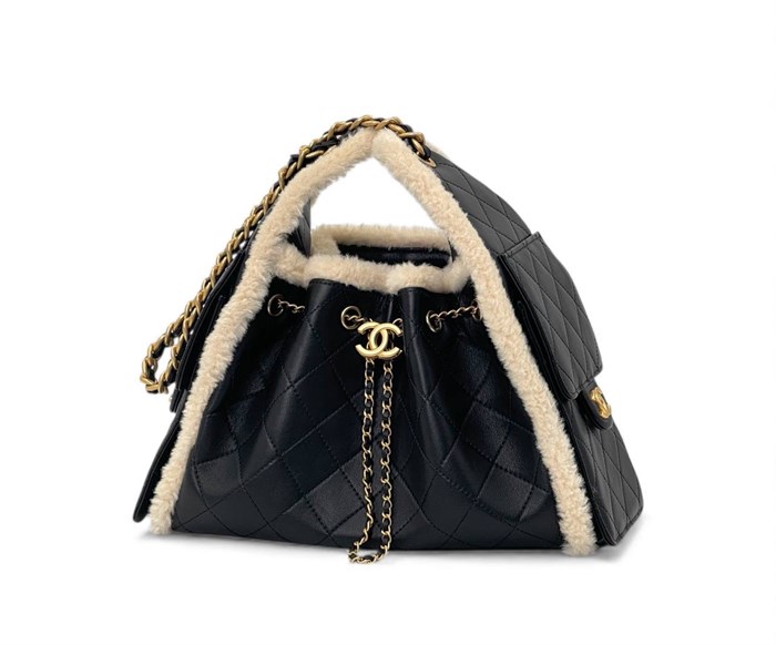 CHANEL сумка Hobo гладкая кожа с мехом золото СК-00288