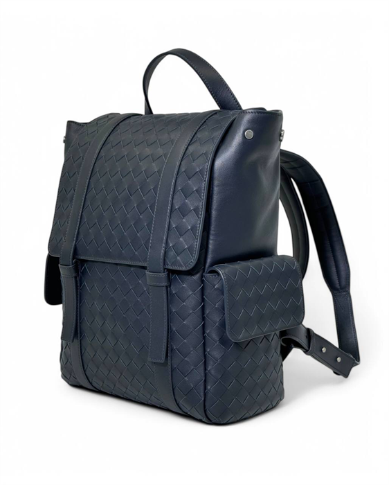 BV рюкзак теленок широкое плетение и гладкая кожа синий с клапаном РК-0461