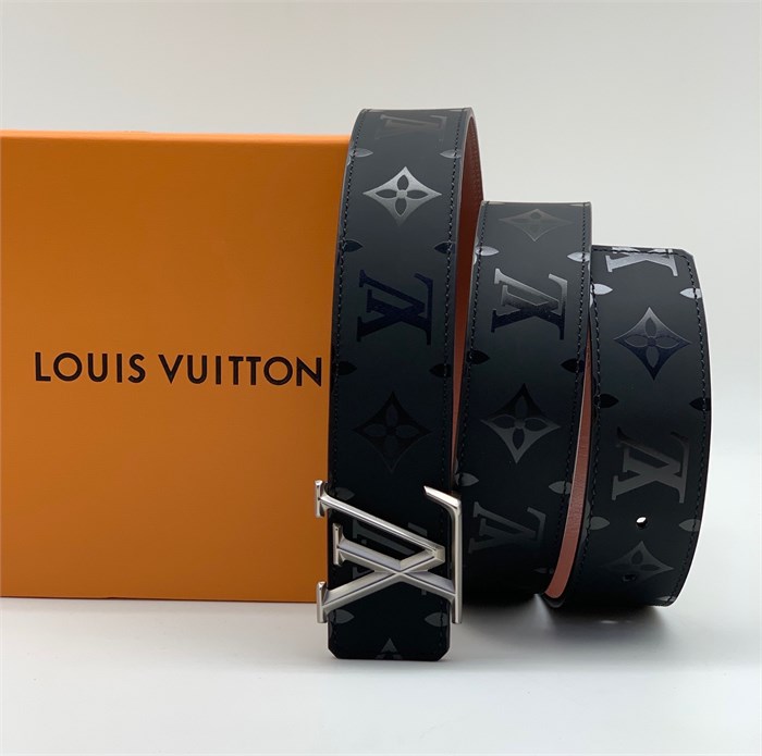 LV ремень гладкая кожа монограмма черный пряжка LV острая серебро РМ-1164