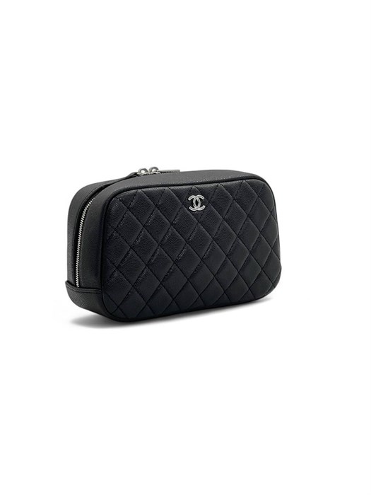 CHANEL косметичка 19 см кожа икра  черный серебро НС-8699