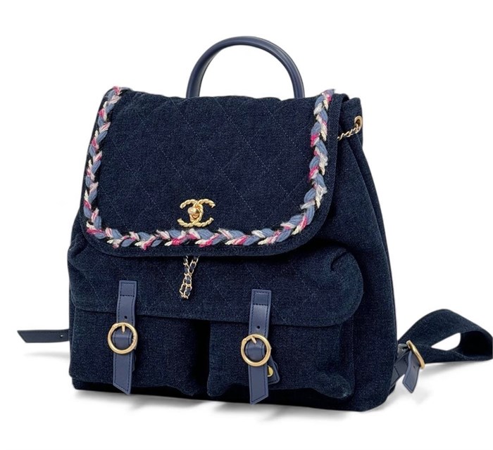 CHANEL рюкзак деним темно-синий золото РК-00256