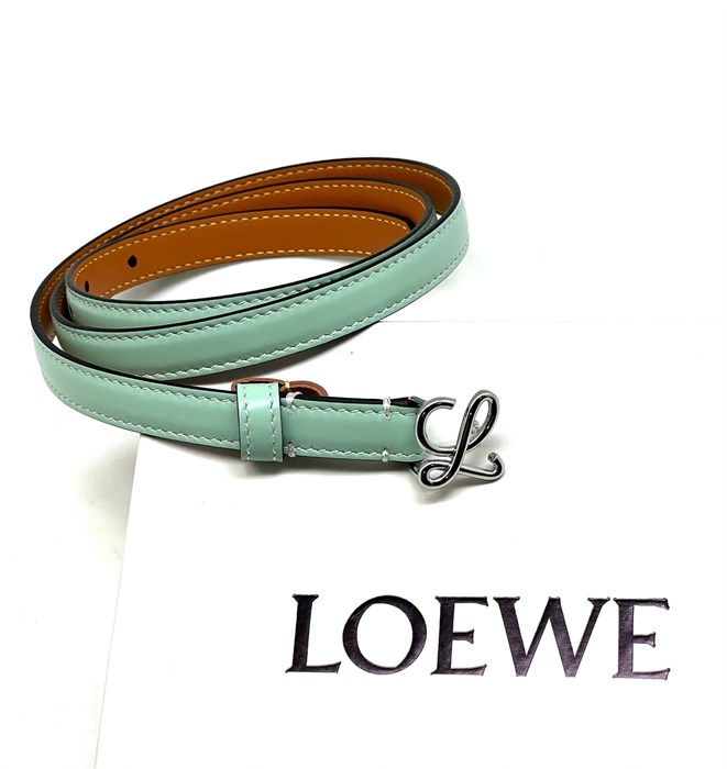 LOEWE ремень 15 мм гладкая кожа мятный пряжка серебро РМ-00236