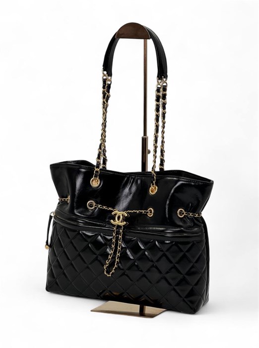 CHANEL сумка шоппер черная гладкая кожа золото СК-00467