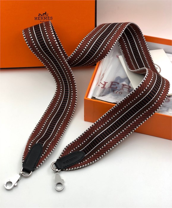 HERMES ремень для сумки текстиль коричневый белая строчка РМ-9579