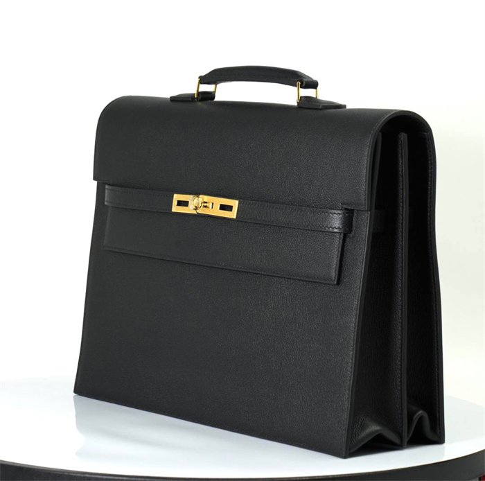 HERMES Портфель того черный с клапаном с замком на двух лямках фурнитура золото ПР-1680