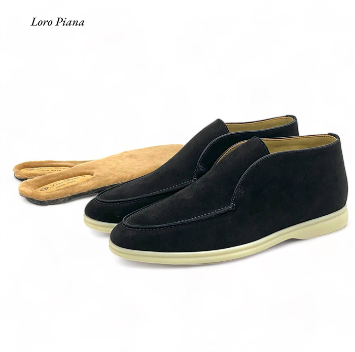 LORO PIANA лоферы высокие замша черные на белой подошве ОК-2356