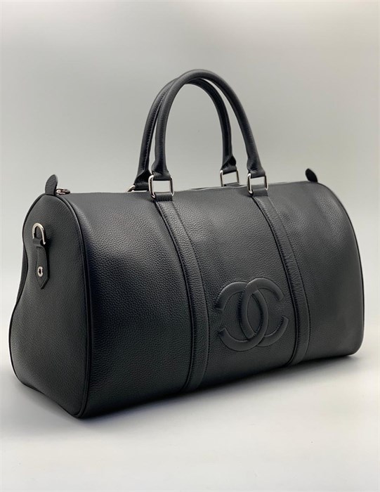 CHANEL дорожная сумка 45 см гладкая кожа тисненый логотип черная ДС-9632