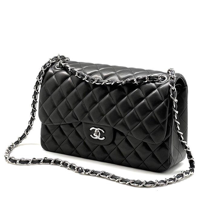 CHANEL сумка 2.55 гладкая кожа в клетку 30 см черная серебро СК-9436
