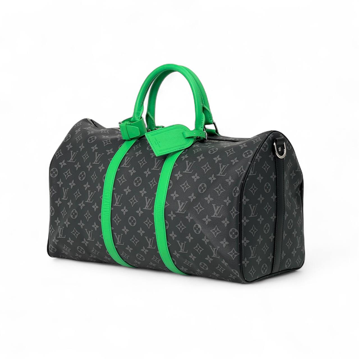 LV дорожная сумка 50 см серая монограмма салатавая кожа с кожанным плечевым ремнем ДС-2623