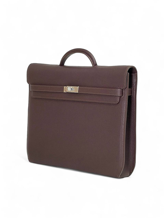 HERMES Портфель того коричневый магкий с клапаном с замком на двух лямках ПР-2226