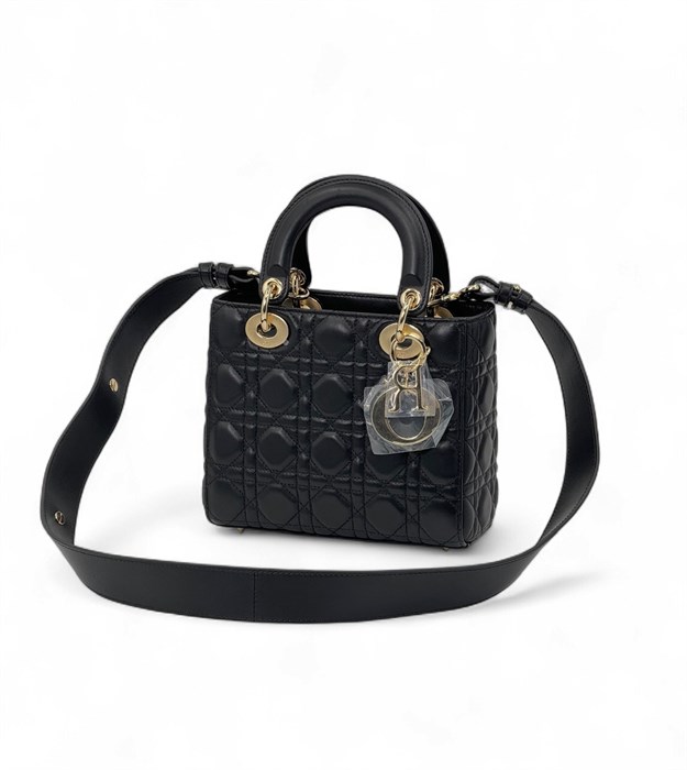 DIOR сумка Lady 20 см черная кожа золото СК-00485