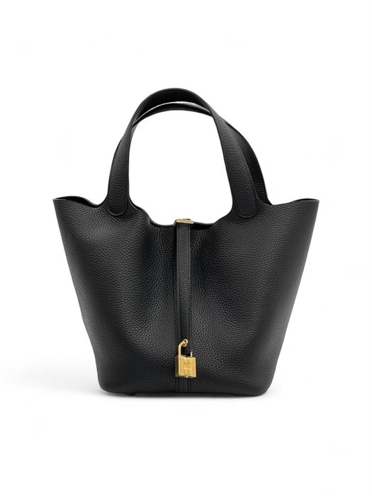 HERMES Picotin сумка 22 см черная кожа золото СК-00501
