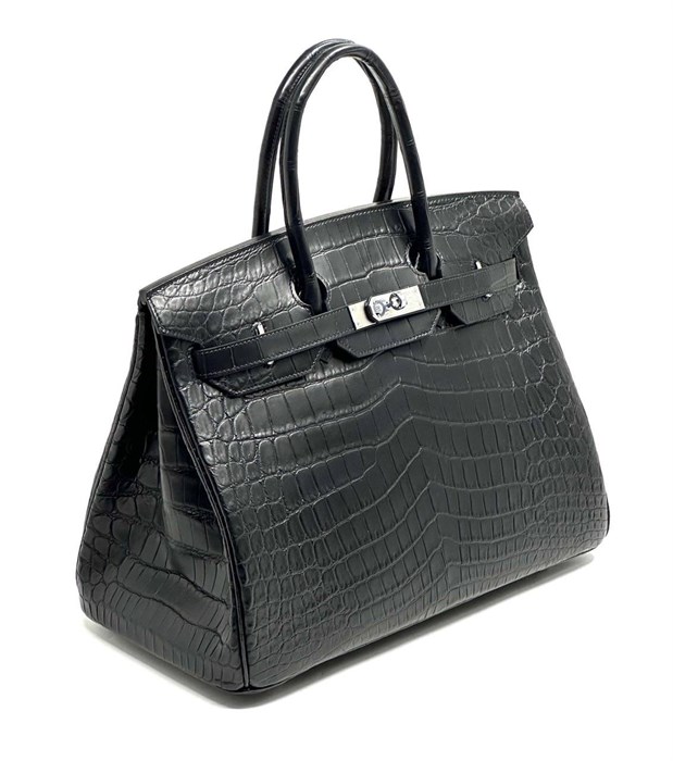 HERMES сумка Birkin 35 см черная кожа крокодила серебро СК-00510