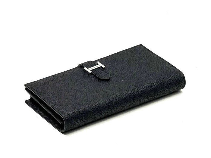 HERMES кошелек кожа Того с хлястиком черный фурнитура H серебро КЛ-00523